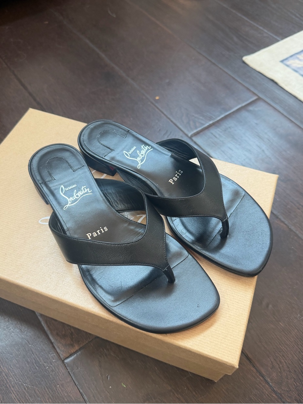 Christian Louboutin Black Leather Thong Sandals